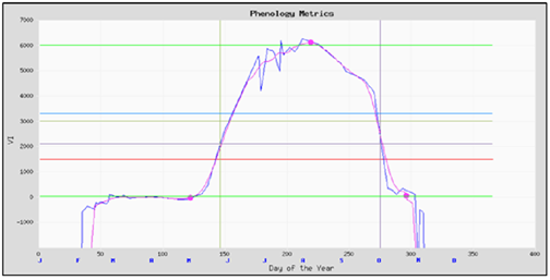 Phenology metrics bell-curve graph